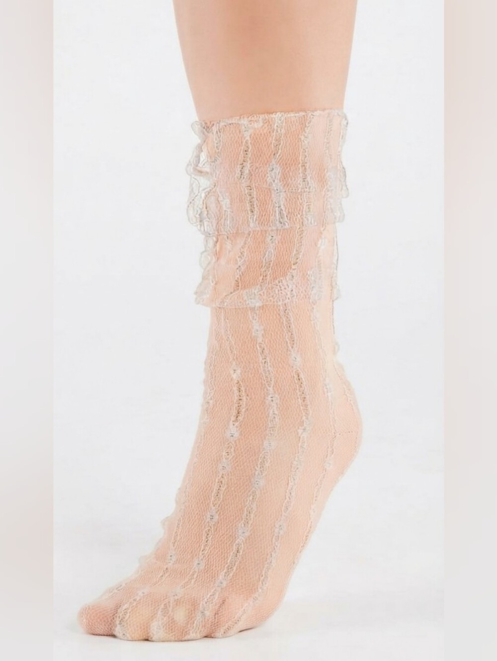 White Lace Socks Hosiery Mesh Spring Socks Tulle Slouch Stockings - Picture 2 of 7